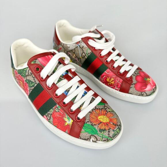 NIB Gucci flora print low-top sneakers Size 34 - Picture 3 of 12